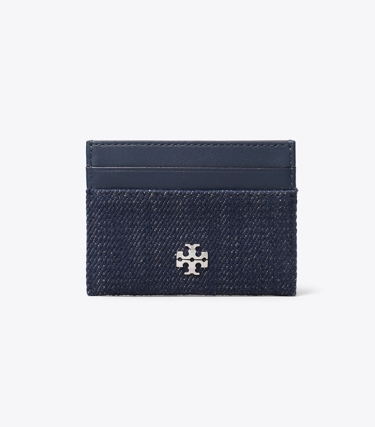 Tory Burch designer portes-cartes Porte-cartes en denim Charlie dans Midnight de face