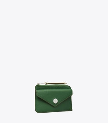 Tory Burch designer portes-cartes Porte-cartes enveloppe zippé en cuir grainé in Dark Kale angle