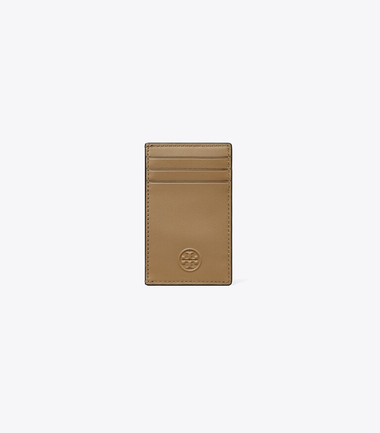 Tory Burch designer portes-cartes Porte-cartes Fleming en cuir souple in PEBBLESTONE angle