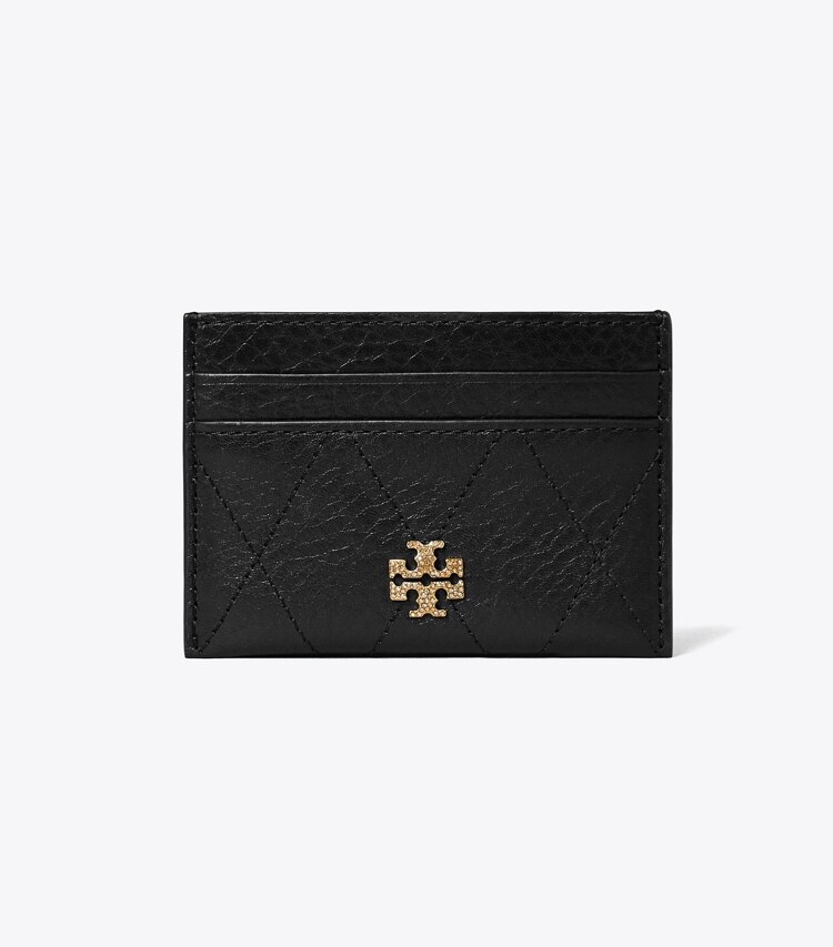 Tory Burch designer portes-cartes Porte-cartes matelassé Charlie avec pavé dans Black de face