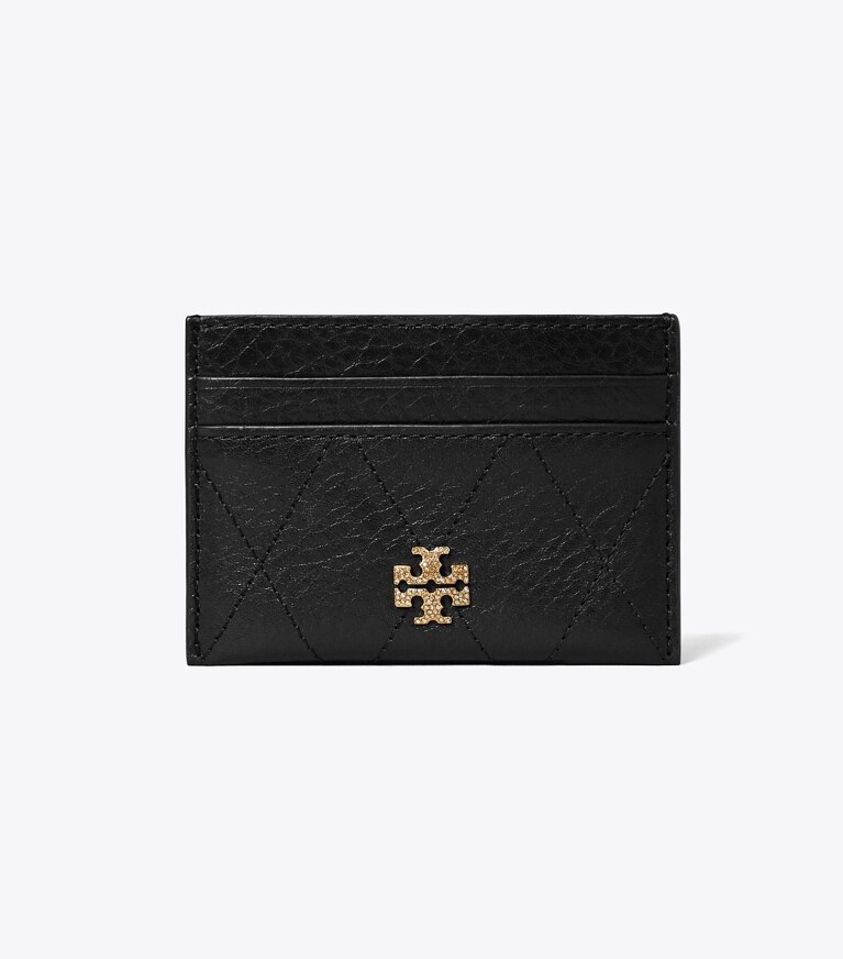 Tory Burch designer portes-cartes Porte-cartes matelassé Charlie avec pavé dans Black de face