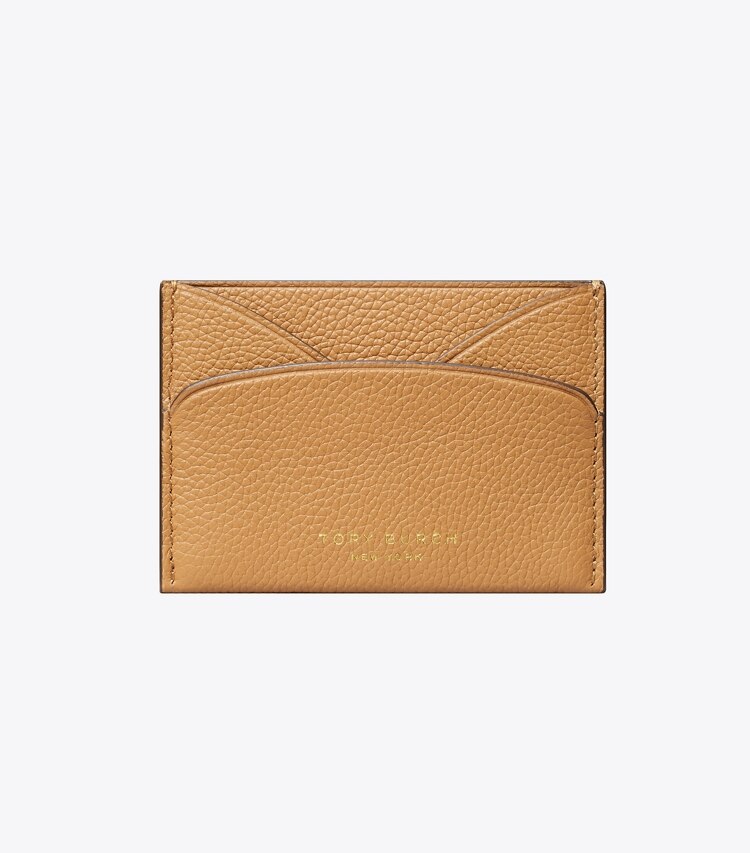 Tory Burch designer portes-cartes Porte-cartes plat en cuir in Tiramisu front
