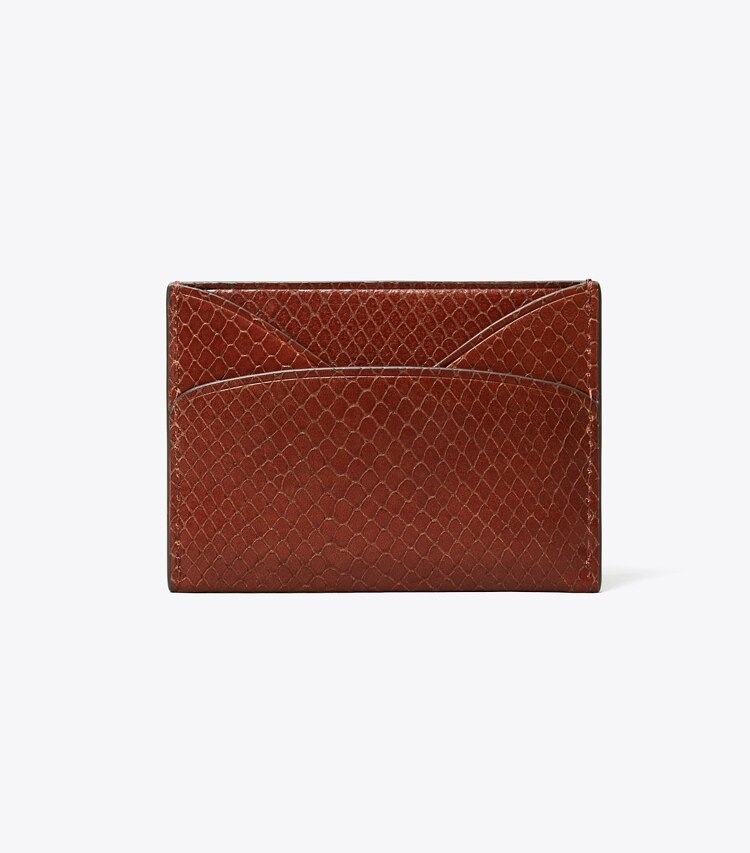 Tory Burch designer portes-cartes Porte-cartes plat Romy embossé façon serpent dans Sweet Maple retour