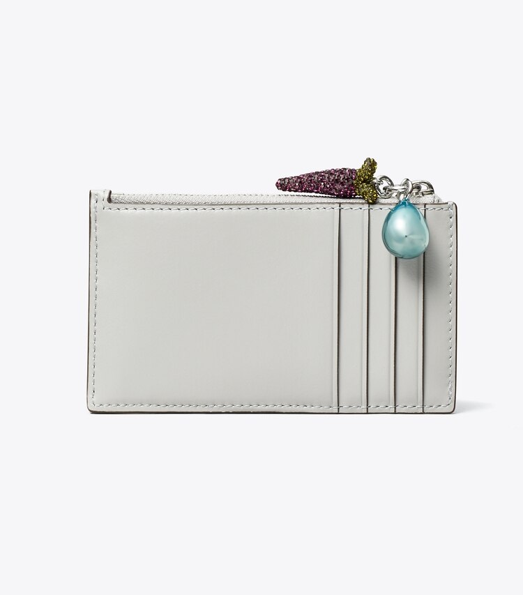 Tory Burch designer portes-cartes Porte-cartes zippé avec breloque Kira Diamond Quilt dans Gray retour