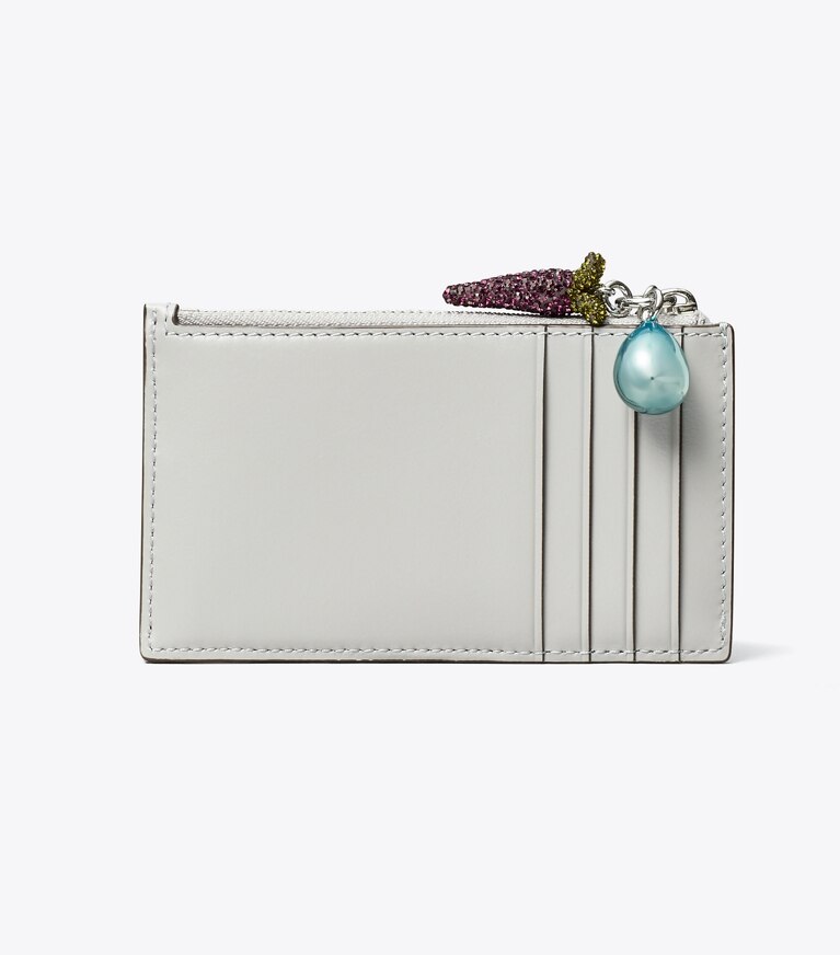 Tory Burch designer portes-cartes Porte-cartes zippé avec breloque Kira Diamond Quilt dans Gray retour