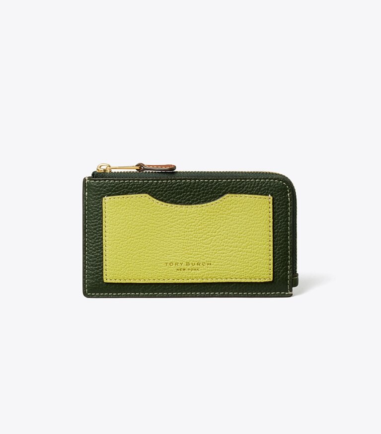 Tory Burch designer portes-cartes Porte-cartes zippé colorblock dans Basil Multi de face