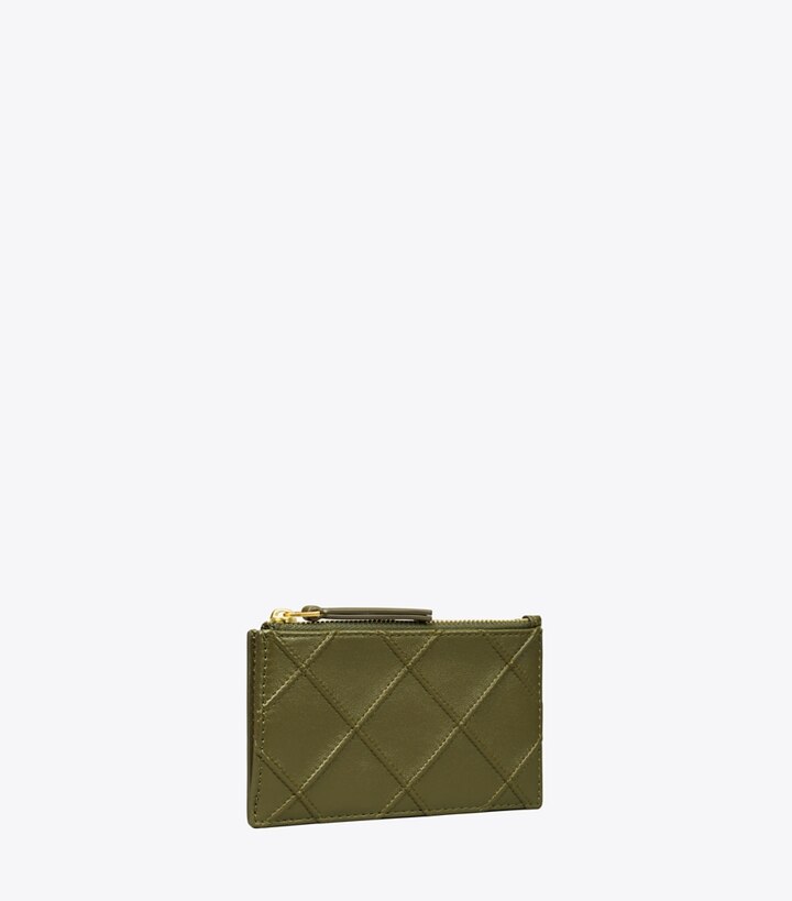 Tory Burch designer portes-cartes Porte-cartes zippé Fleming dans Dark Olive angle
