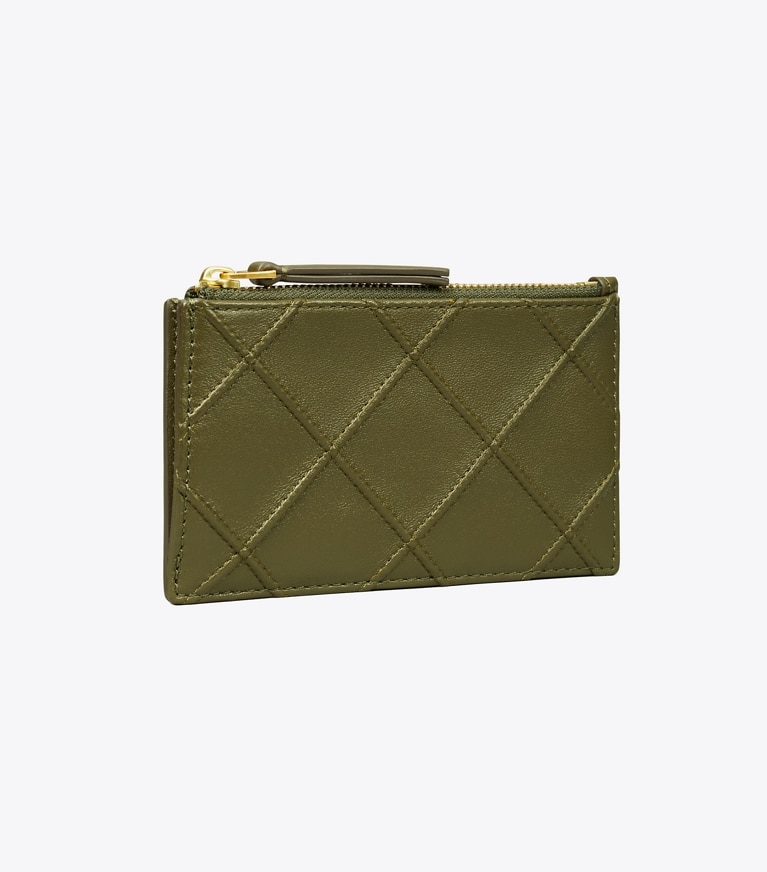Tory Burch designer portes-cartes Porte-cartes zippé Fleming dans Dark Olive angle