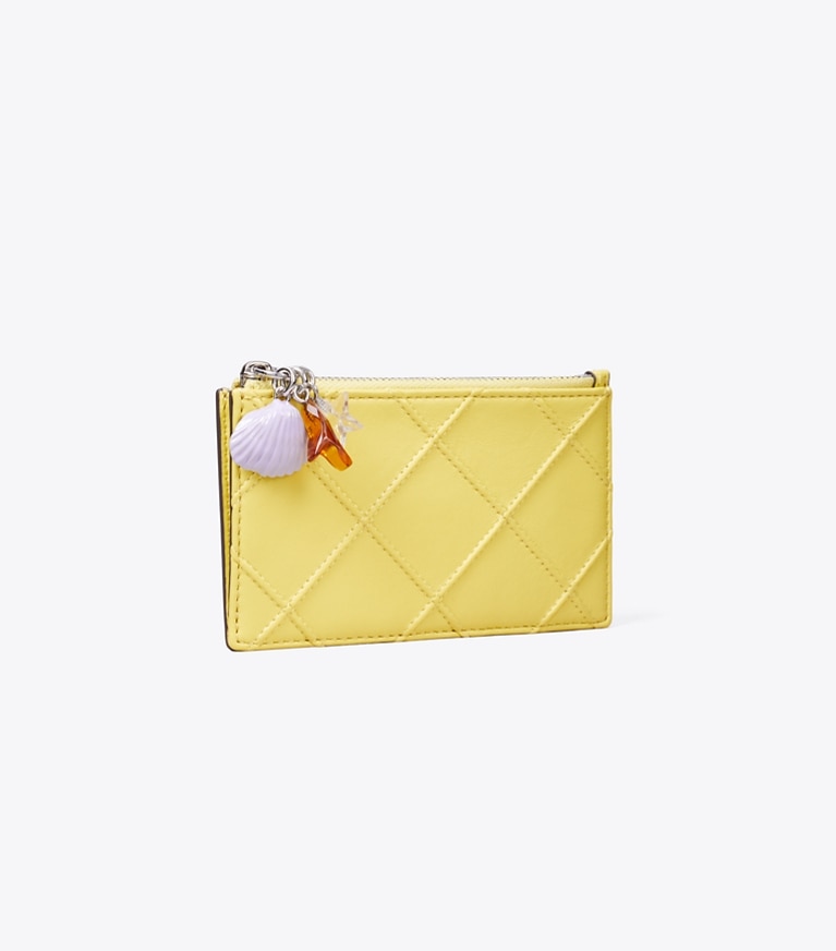 Tory Burch designer portes-cartes Porte-cartes zippé Fleming avec breloque dans Yellow angle