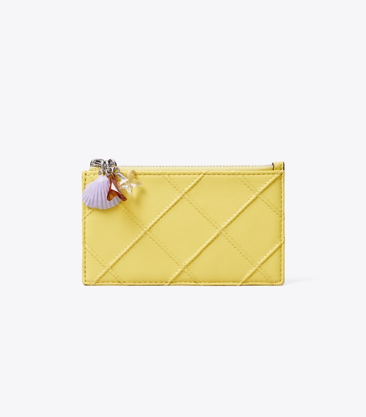 Tory Burch designer portes-cartes Porte-cartes zippé Fleming avec breloque dans Yellow de face