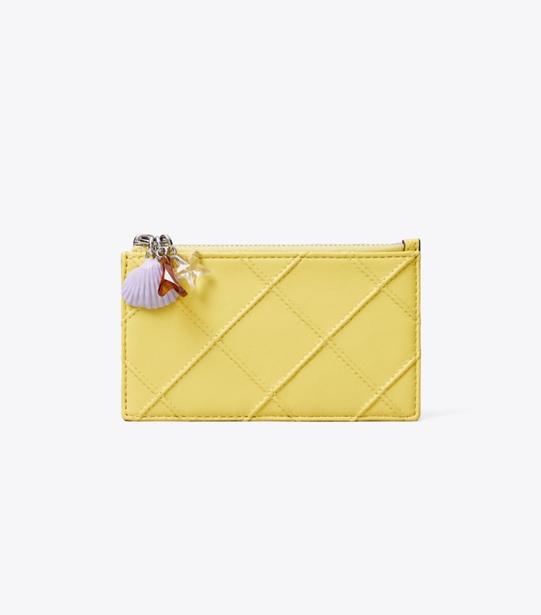 Tory Burch designer portes-cartes Porte-cartes zippé Fleming avec breloque dans Yellow de face