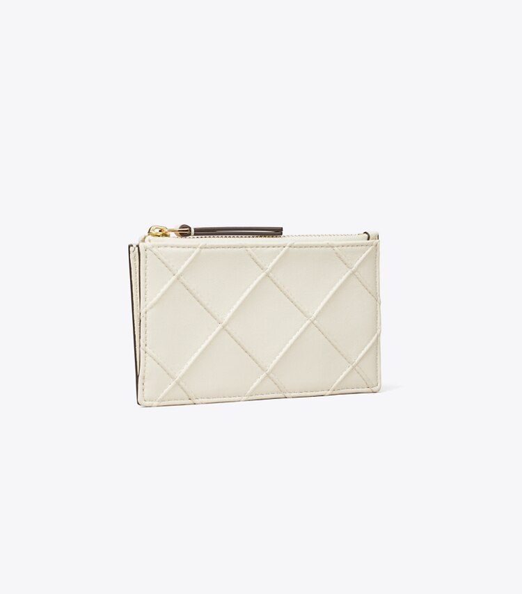 Tory Burch designer portes-cartes Porte-cartes zippé Fleming en cuir souple in Light Cream angle