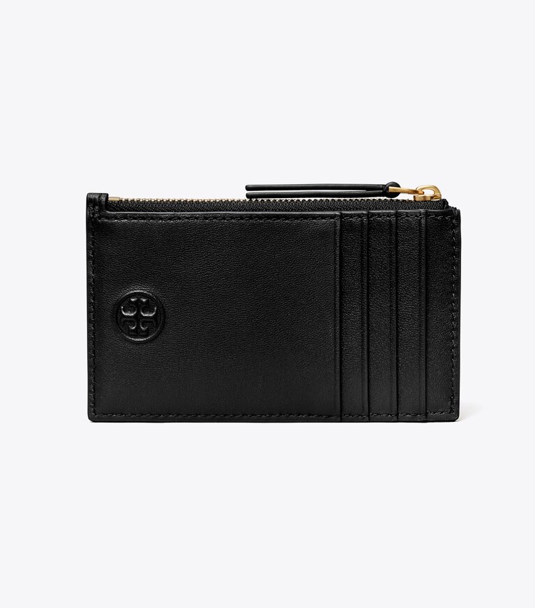 Tory Burch designer portes-cartes Porte-cartes zippé Fleming en cuir souple in Black angle