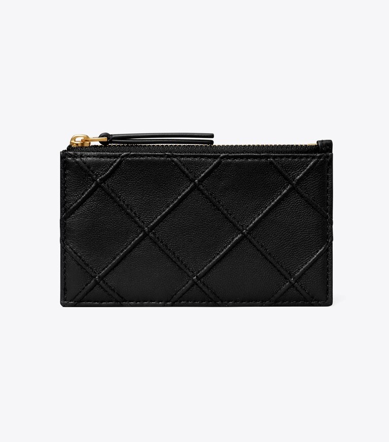 Tory Burch designer portes-cartes Porte-cartes zippé Fleming en cuir souple in Black angle