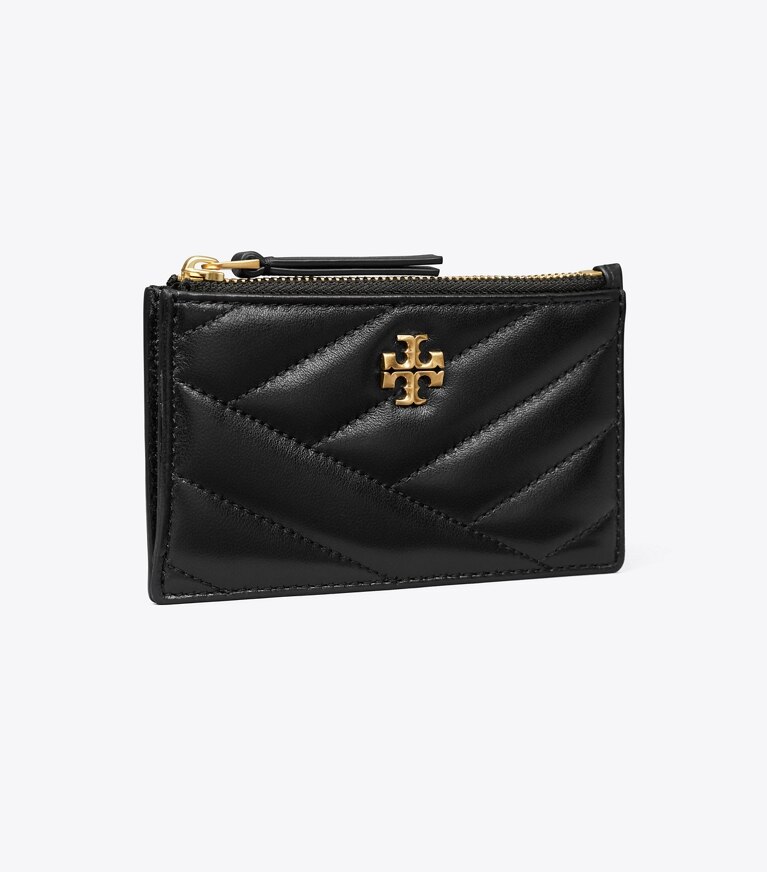 Tory Burch designer portes-cartes Porte-cartes zippé Kira à chevrons in Black angle