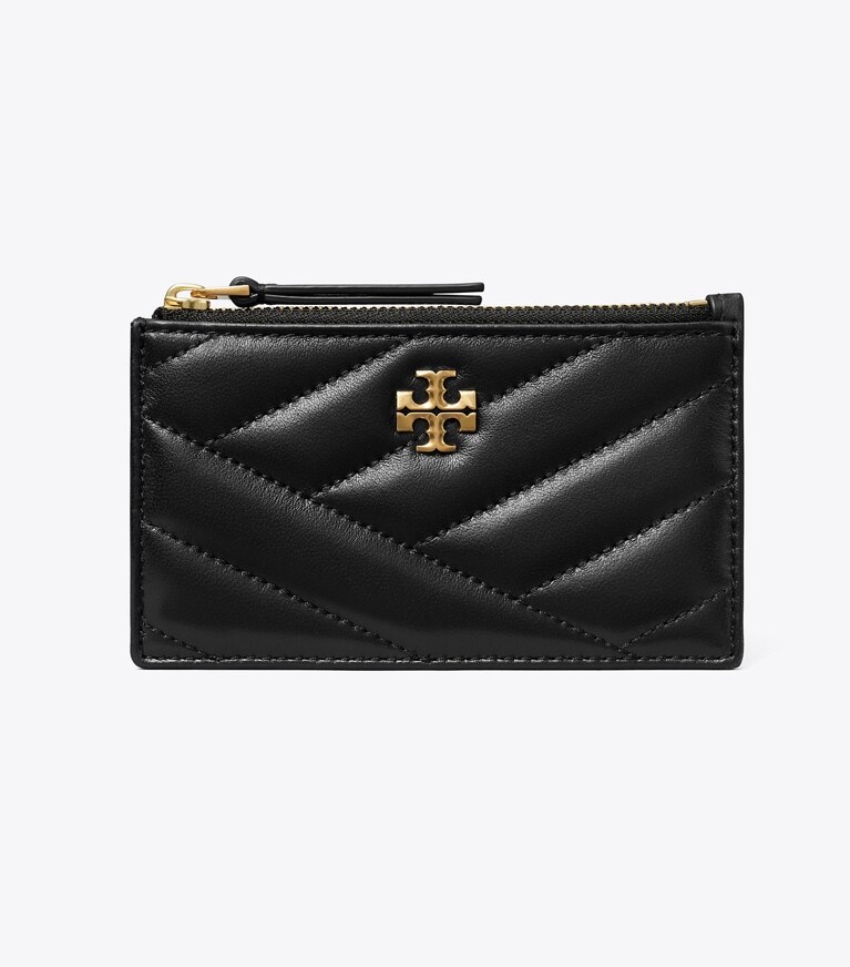 Tory Burch designer portes-cartes Porte-cartes zippé Kira à chevrons in Black angle
