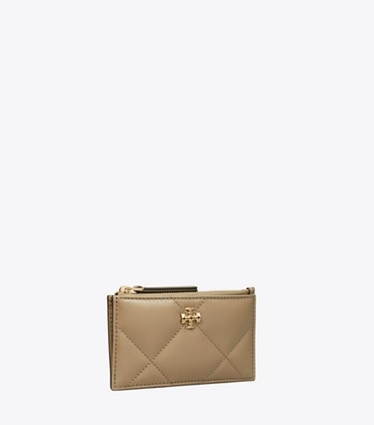 Tory Burch designer portes-cartes Porte-cartes zippé Kira à matelassage losange in Taupe Oak angle