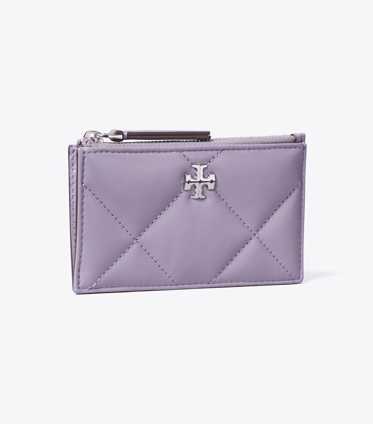 Tory Burch designer portes-cartes Porte-cartes zippé Kira à matelassage losange in Lavender angle