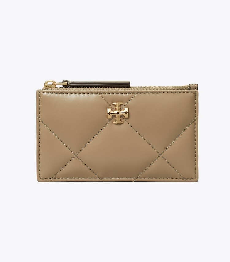 Tory Burch designer portes-cartes Porte-cartes zippé Kira à matelassage losange in Taupe Oak front