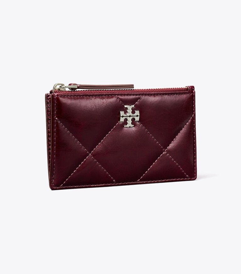 Tory Burch designer portes-cartes Porte-cartes zippé Kira matelassé losanges effet vieilli dans Dark Carmine angle