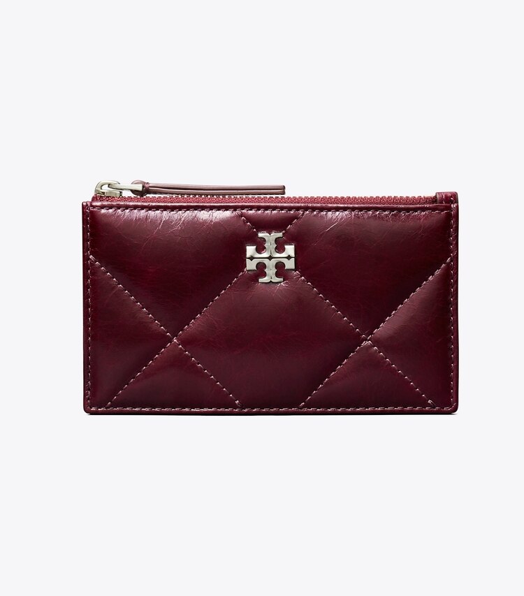 Tory Burch designer portes-cartes Porte-cartes zippé Kira matelassé losanges effet vieilli dans Dark Carmine de face