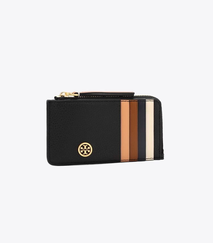 Tory Burch designer portes-cartes Porte-cartes zippé Robinson en cuir grainé in Black angle