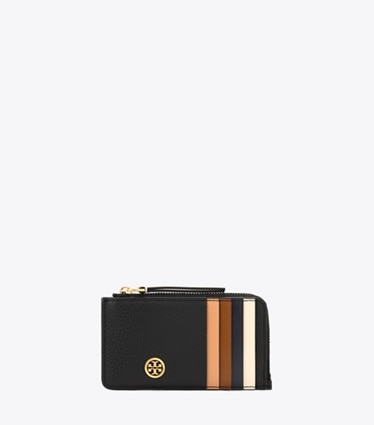 Tory Burch designer portes-cartes Porte-cartes zippé Robinson en cuir grainé in Black front