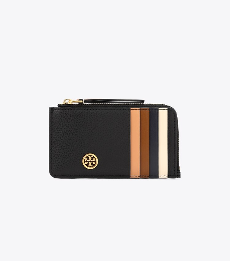 Tory Burch designer portes-cartes Porte-cartes zippé Robinson en cuir grainé in Black front