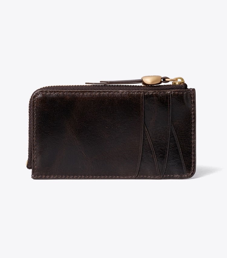 Tory Burch designer portes-cartes Porte-cartes zippé Romy à effet vieilli dans Dark Roast retour