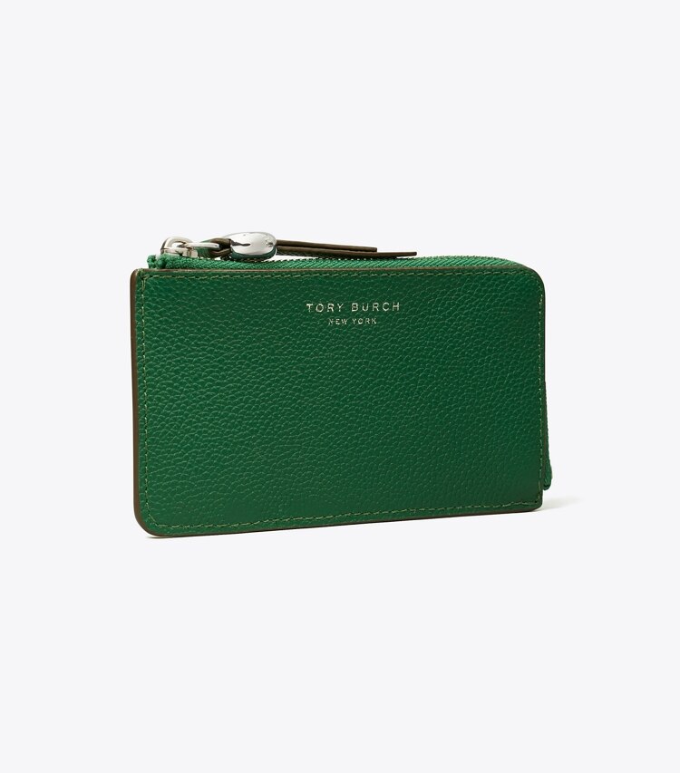 Tory Burch designer portes-cartes Porte-cartes zippé Romy in Dark Kale angle