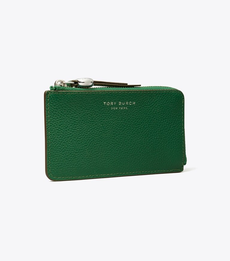Tory Burch designer portes-cartes Porte-cartes zippé Romy in Dark Kale angle