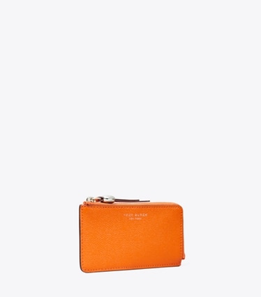 Tory Burch designer portes-cartes Porte-cartes zippé Romy in Orange angle