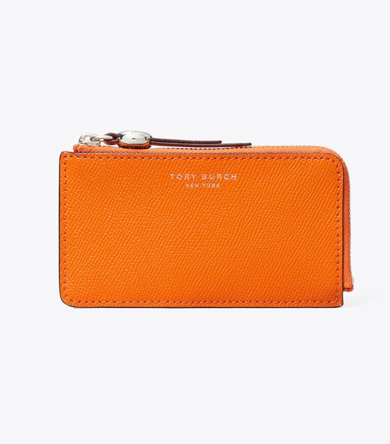 Tory Burch designer portes-cartes Porte-cartes zippé Romy in Orange front