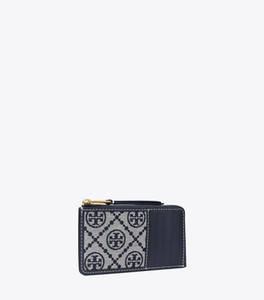 Tory Burch designer portes-cartes Porte-cartes zippé T Monogram in Tory Navy angle