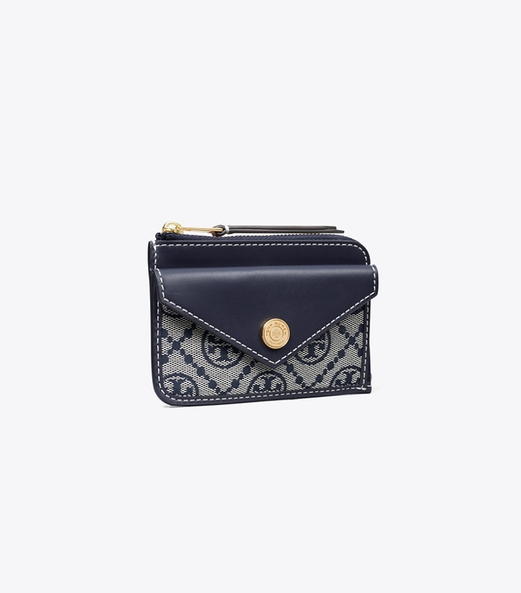 Tory Burch designer portes-cartes Porte-cartes zippé T Monogram dans Tory Navy angle