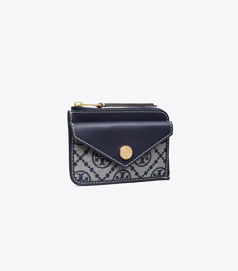 Tory Burch designer portes-cartes Porte-cartes zippé T Monogram dans Tory Navy angle
