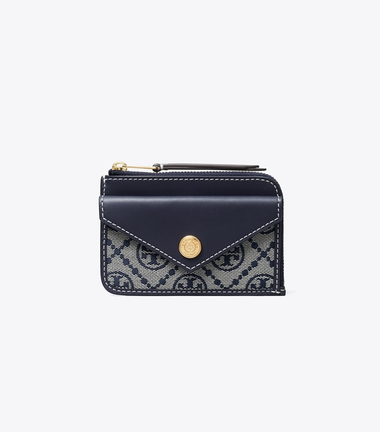 Tory Burch designer portes-cartes Porte-cartes zippé T Monogram dans Tory Navy de face