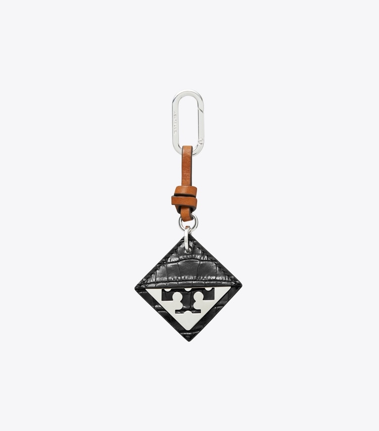 Tory Burch designer bijoux de sac et porte-clés Porte-clés charm avec logo caché et motif croco embossé in Black front