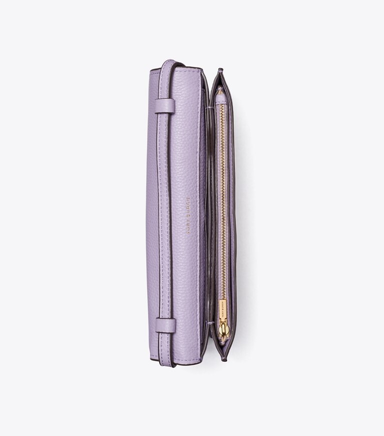 Tory Burch designer mini sacs Portefeuille à bandoulière McGraw in Thistle angle