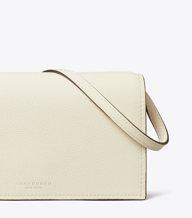 Tory Burch designer mini sacs Portefeuille à bandoulière Perry in Light Cream informations
