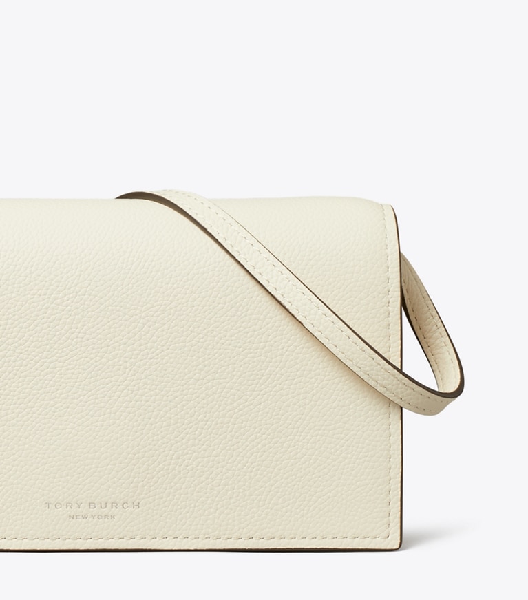 Tory Burch designer mini sacs Portefeuille à bandoulière Perry in Light Cream informations