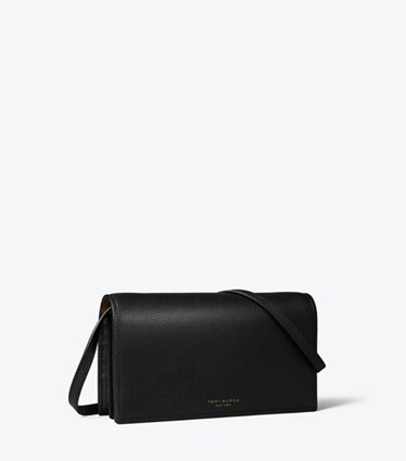 Tory Burch designer mini sacs Portefeuille à bandoulière Romy in Black angle