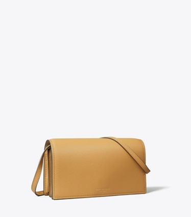 Tory Burch designer mini sacs Portefeuille à bandoulière Romy in Tiramisu angle