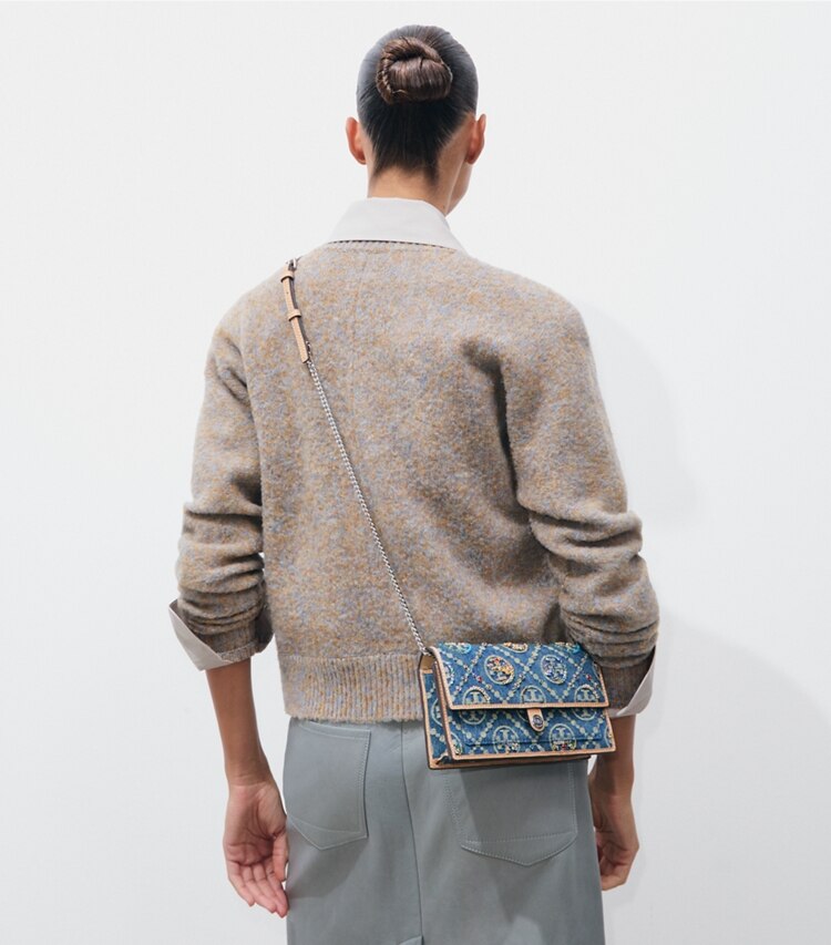 Tory Burch designer sacs à bandoulière Portefeuille à bandoulière T Monogram embossé contrastant dans Deep Royal supplémentaire sur le modèle
