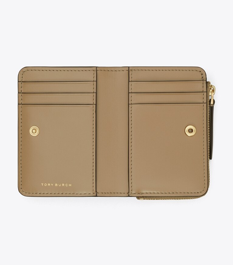 Tory Burch designer portefeuilles Portefeuille à deux volets Kira à matelassage losange in Taupe Oak angle