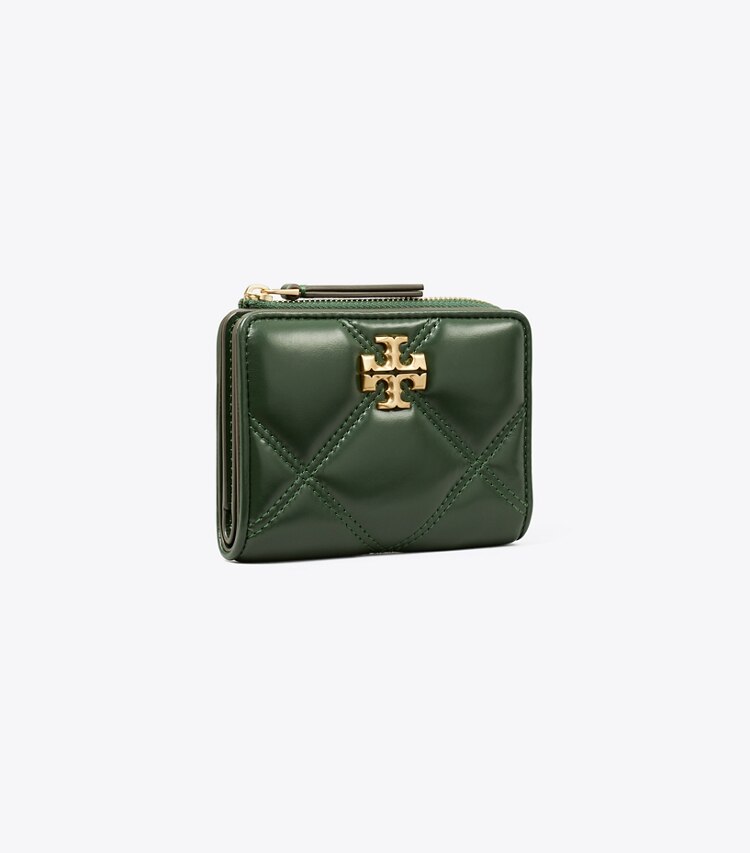 Tory Burch designer portefeuilles Portefeuille à deux volets Kira matelassé losanges dans Basil angle