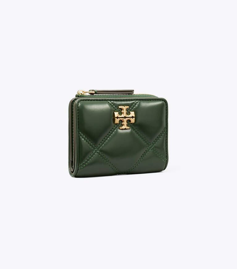 Tory Burch designer portefeuilles Portefeuille à deux volets Kira matelassé losanges dans Basil angle