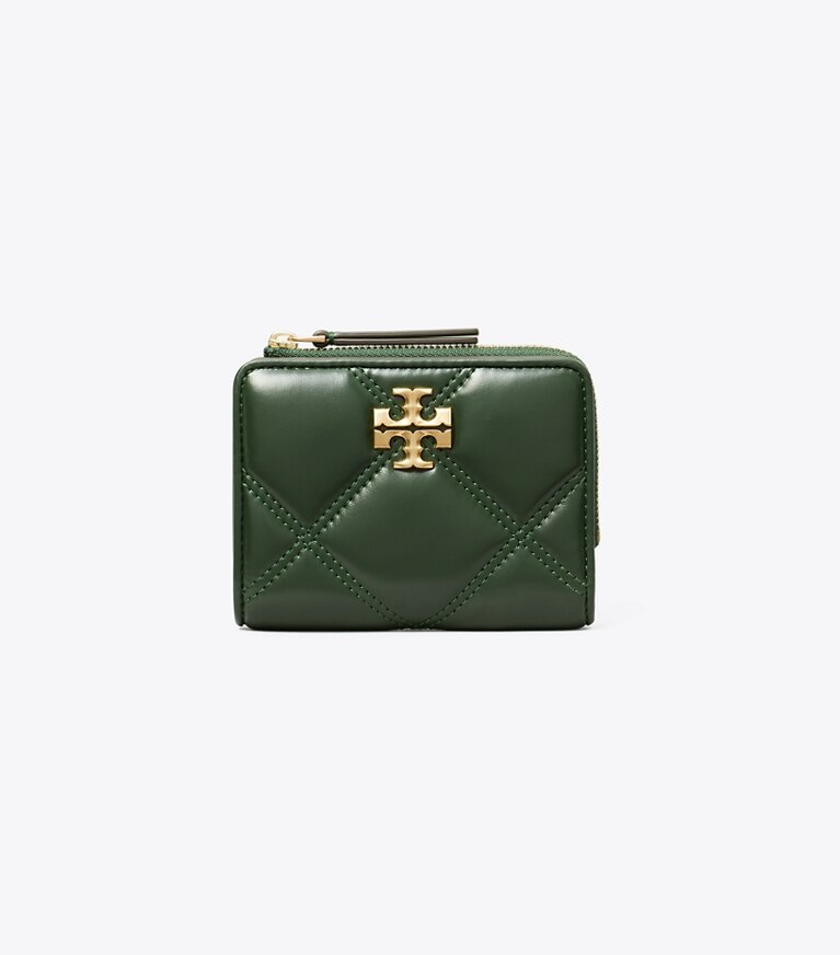Tory Burch designer portefeuilles Portefeuille à deux volets Kira matelassé losanges dans Basil de face