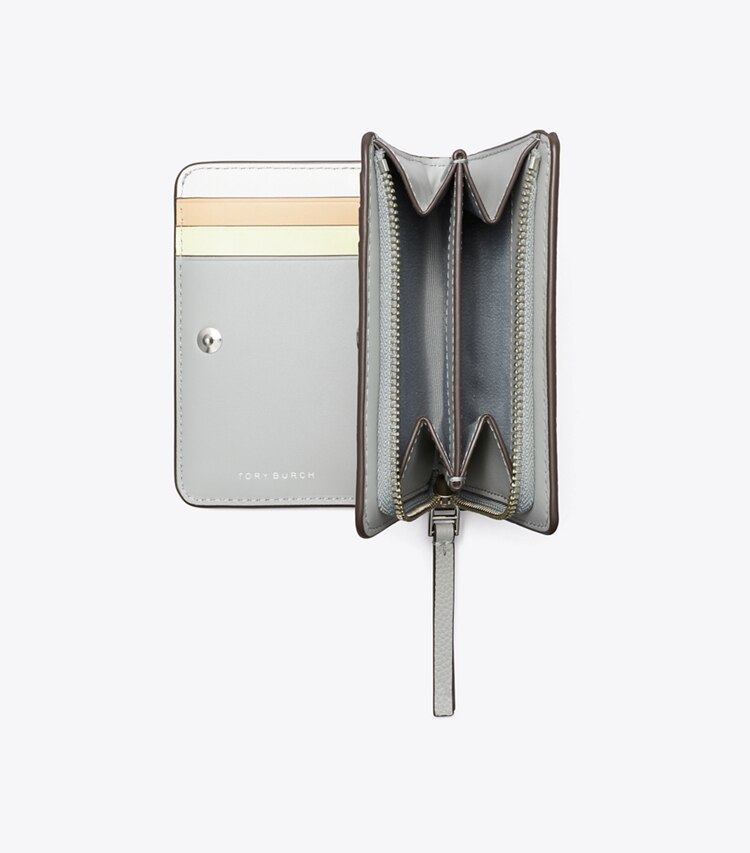 Tory Burch designer portefeuilles Portefeuille à deux volets Robinson en cuir grainé dans Light Granite supplémentaire