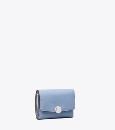 Tory Burch designer portefeuilles Portefeuille à rabat Romy dans Steel Blue angle